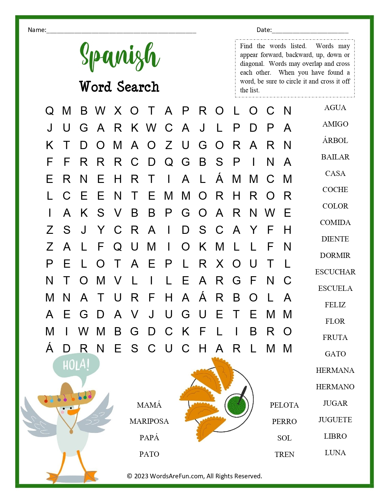 Spanish Word Search For Kids Worksheets Library