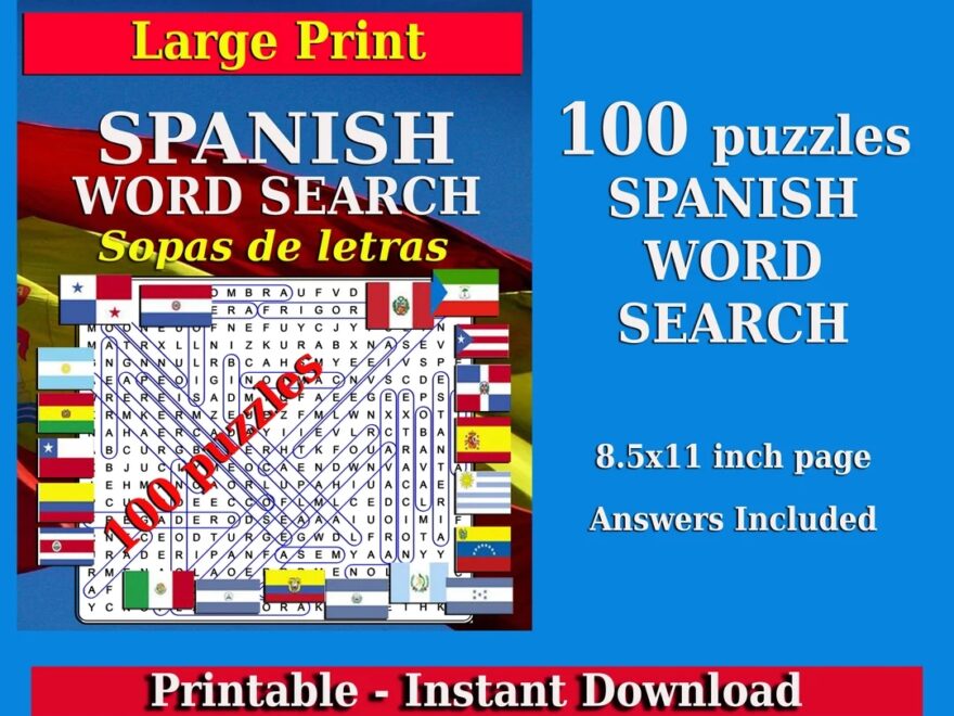 Spanish Word Search Large Print Book For Adult Sopas De Letras En Espa ol Etsy