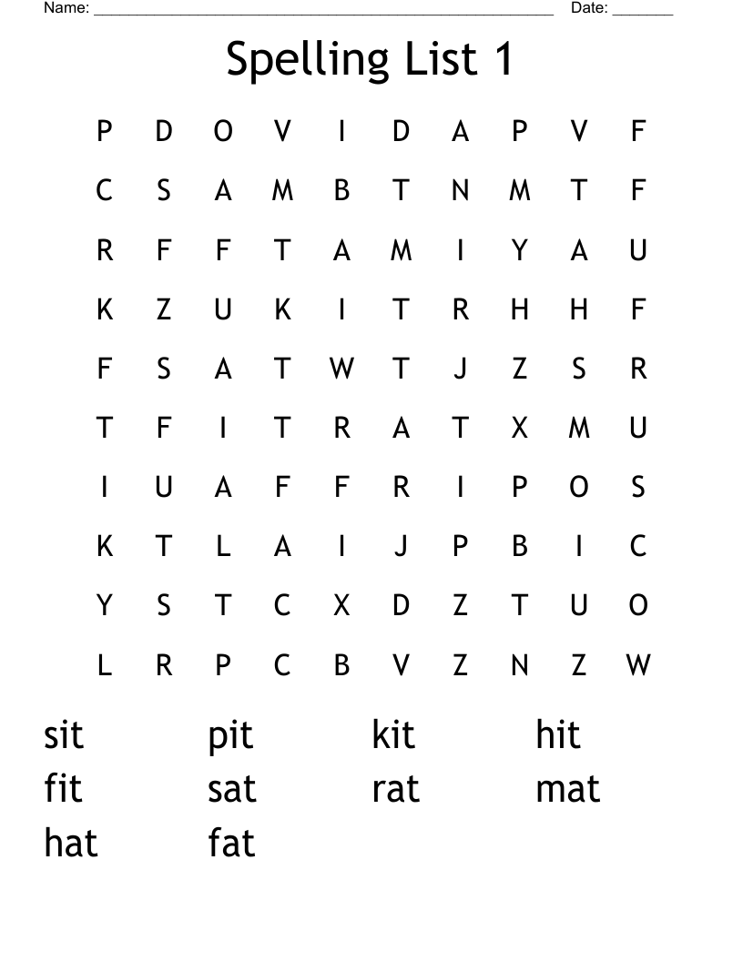 Spelling List 1 Word Search WordMint