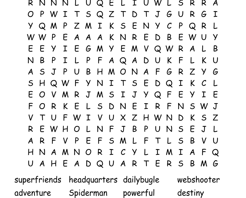 Spiderman Word Search WordMint