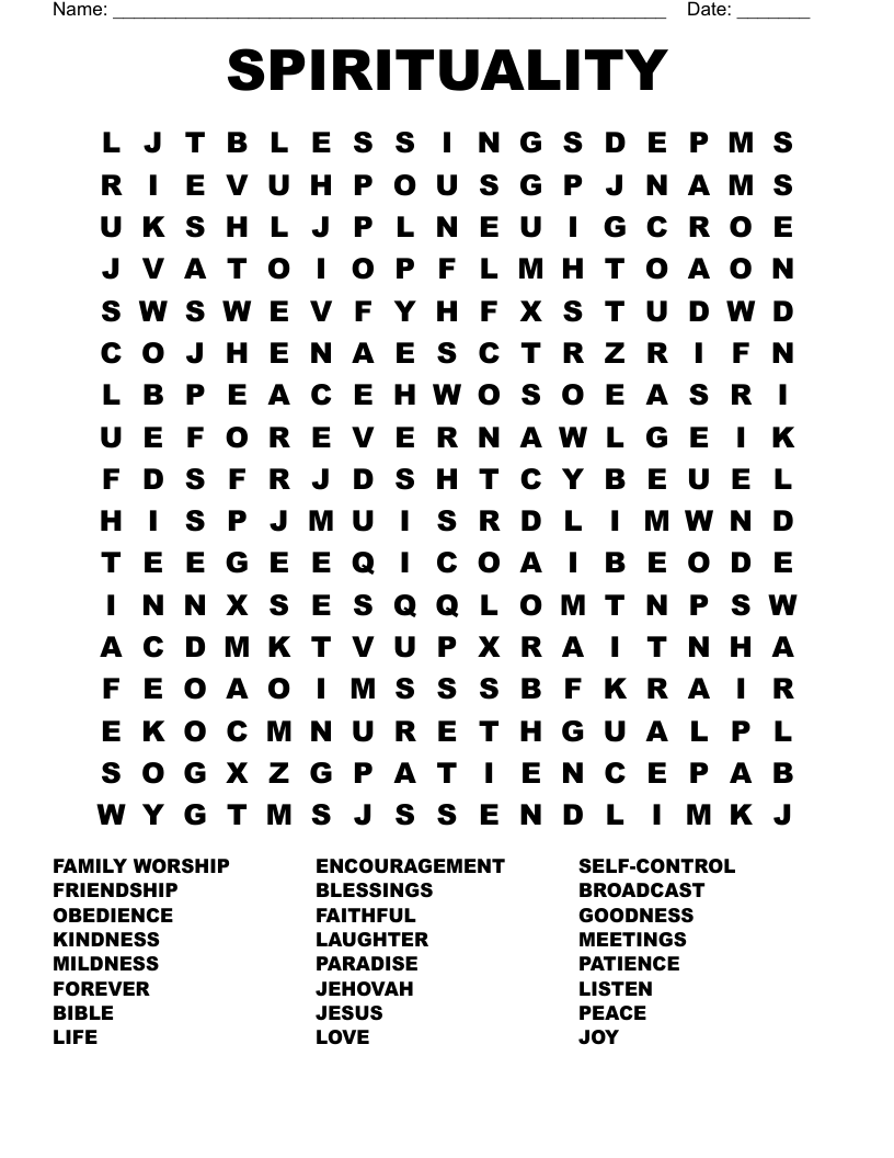 SPIRITUALITY Word Search WordMint