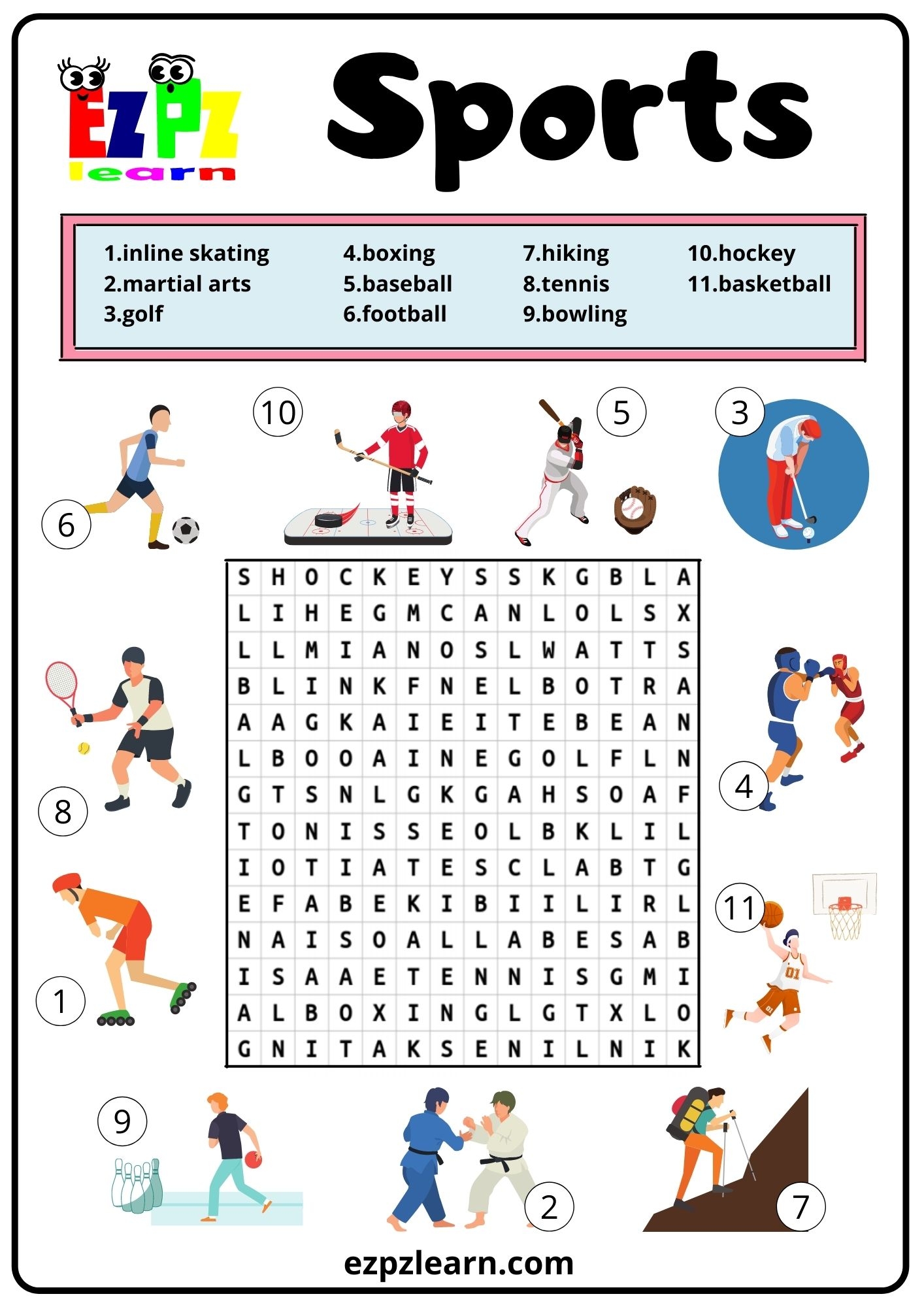Sports 2 Word Search 2 Ezpzlearn