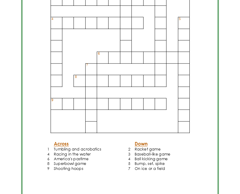 Sports Crossword Puzzle Beginner My Printable Puzzles