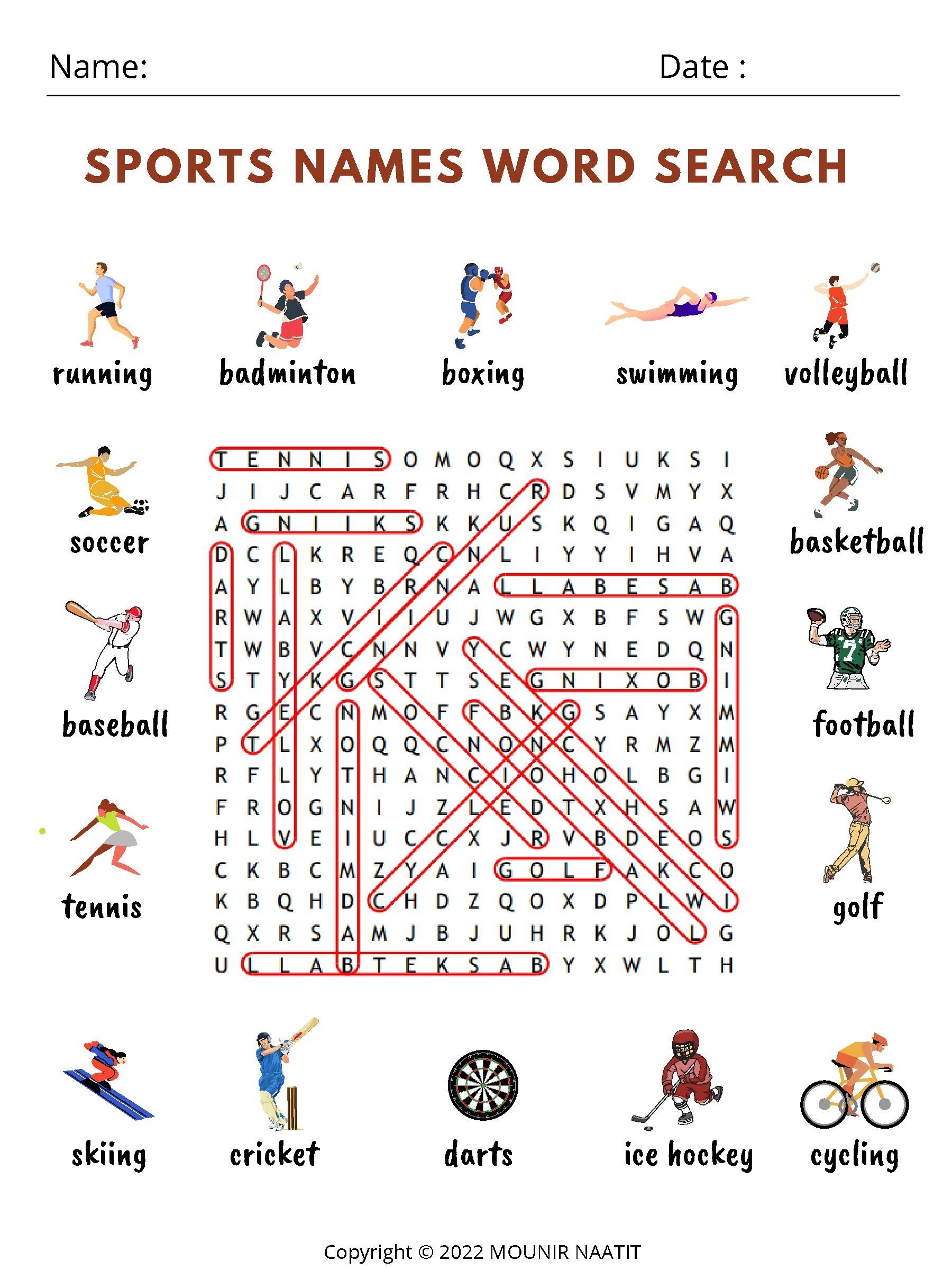 Sports Names Word Search Sports Puzzle Mind Training TPT
