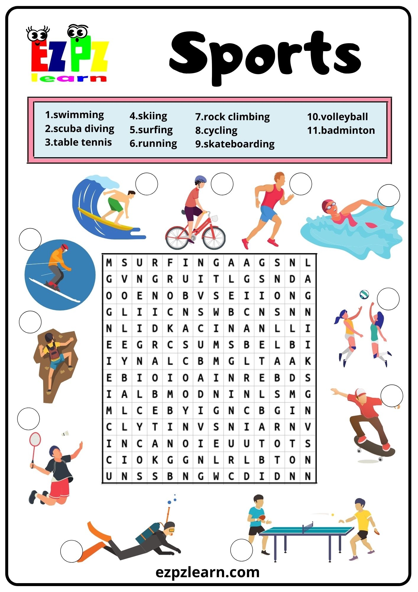 Free Printable Sports Word Search
