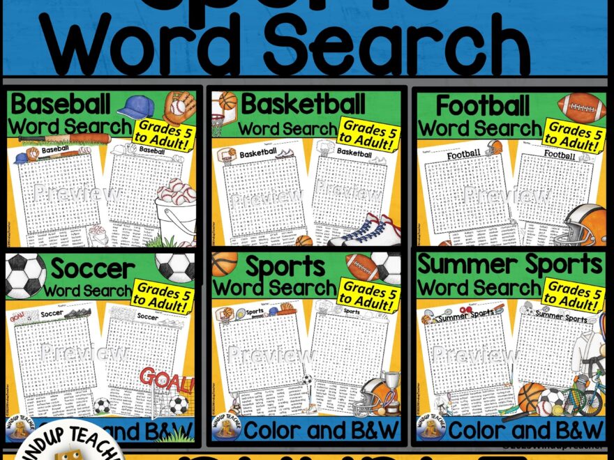 Sports Word Search Activity BUNDLE Hard For Grades 5 To Adult Classful