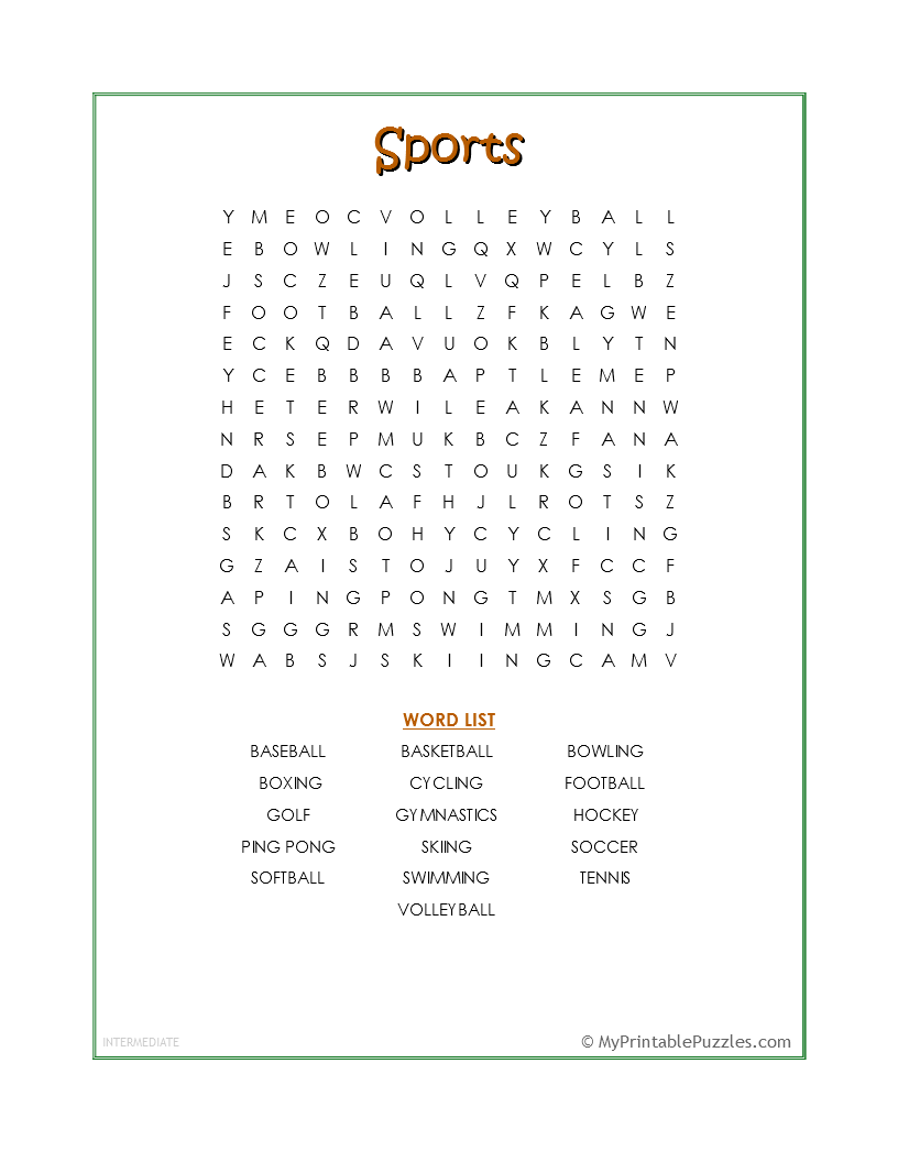 Printable Football Word Search