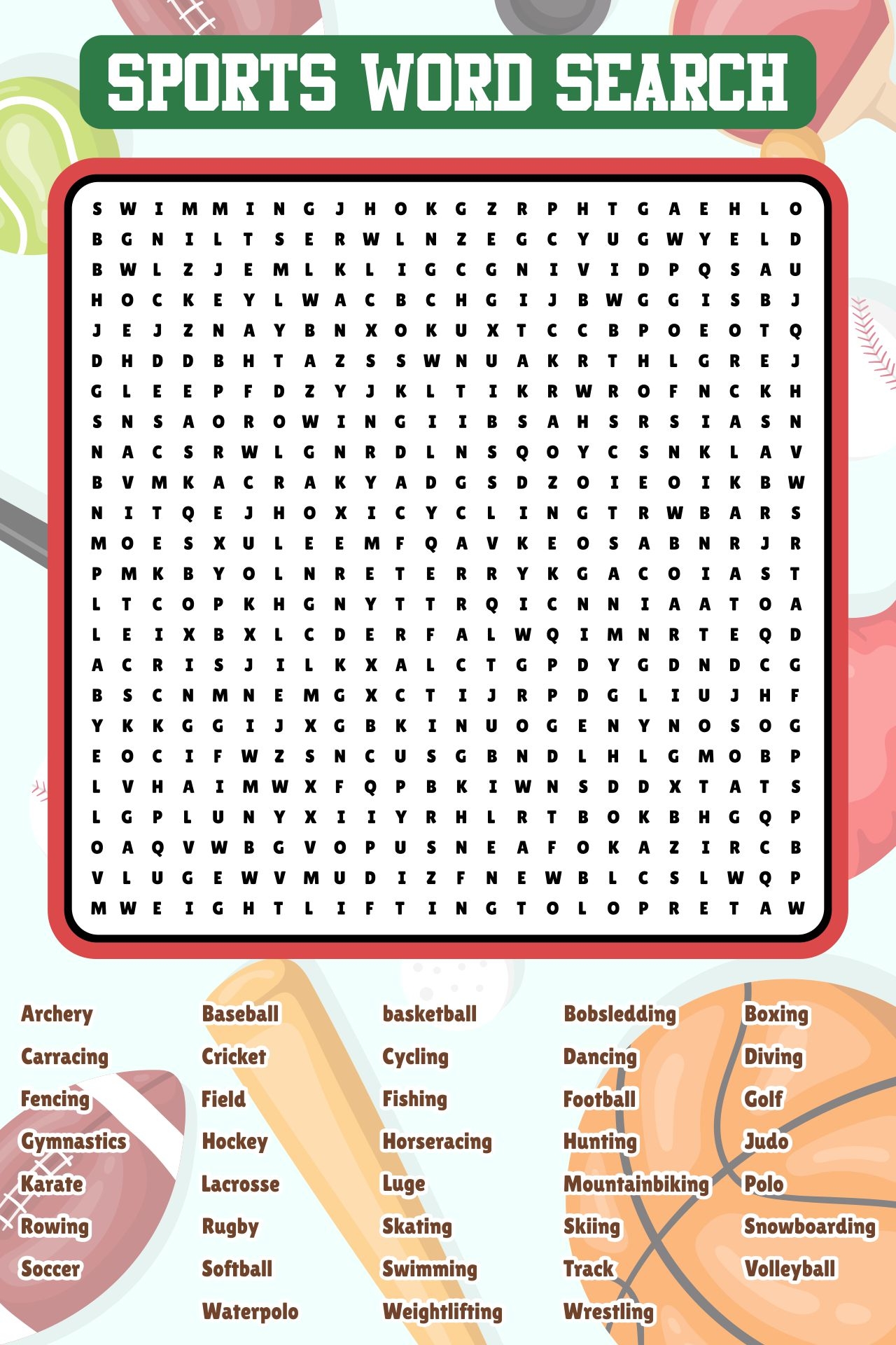 Sports Word Search Large 12 Free PDF Printables Printablee Sports Word Search Large 12 Free PDF Printables Printablee