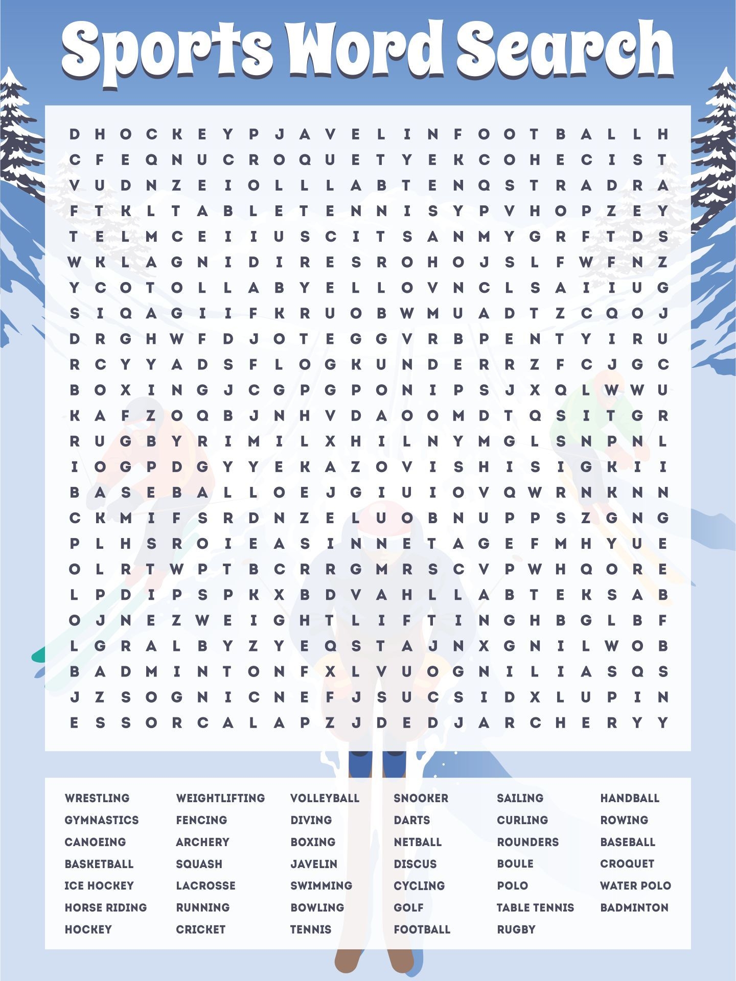 Sports Word Search Large 12 Free PDF Printables Printablee
