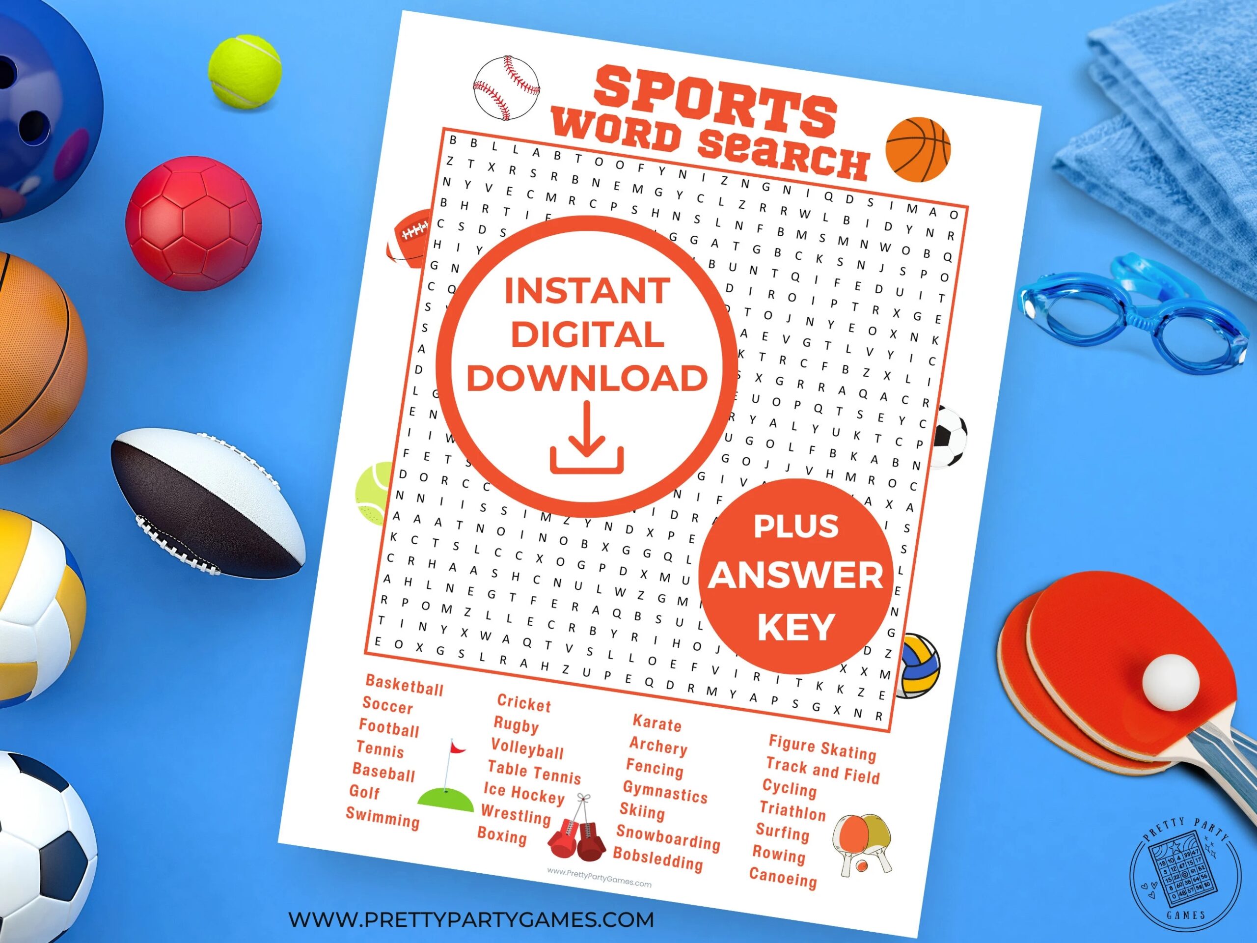 Sports Word Search Printable Game Answer Key Fun For Kids Adults Senior Citizens Sports Theme Party Games School Classroom Activity Etsy