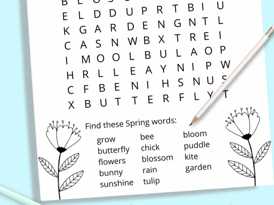 Spring Printable Word Search For Kids