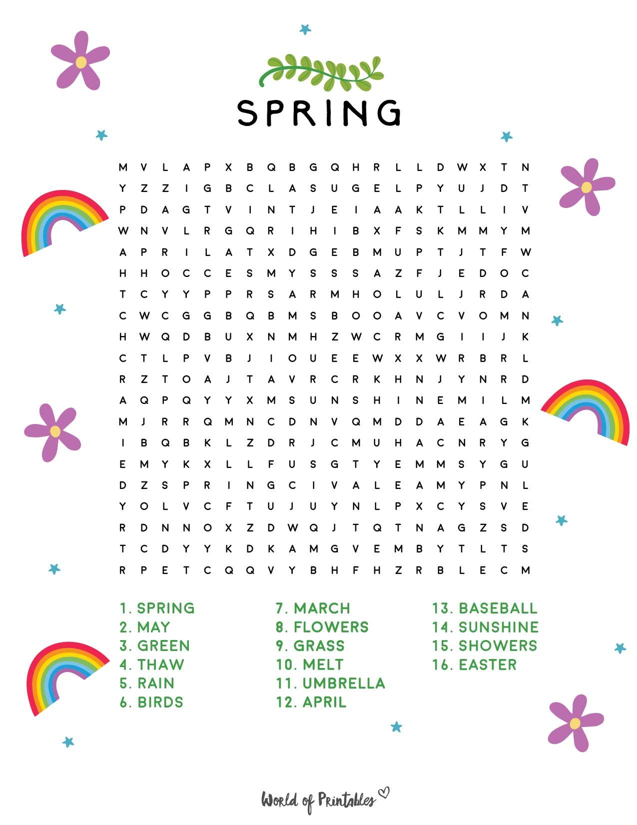 Printable Word Search Spring