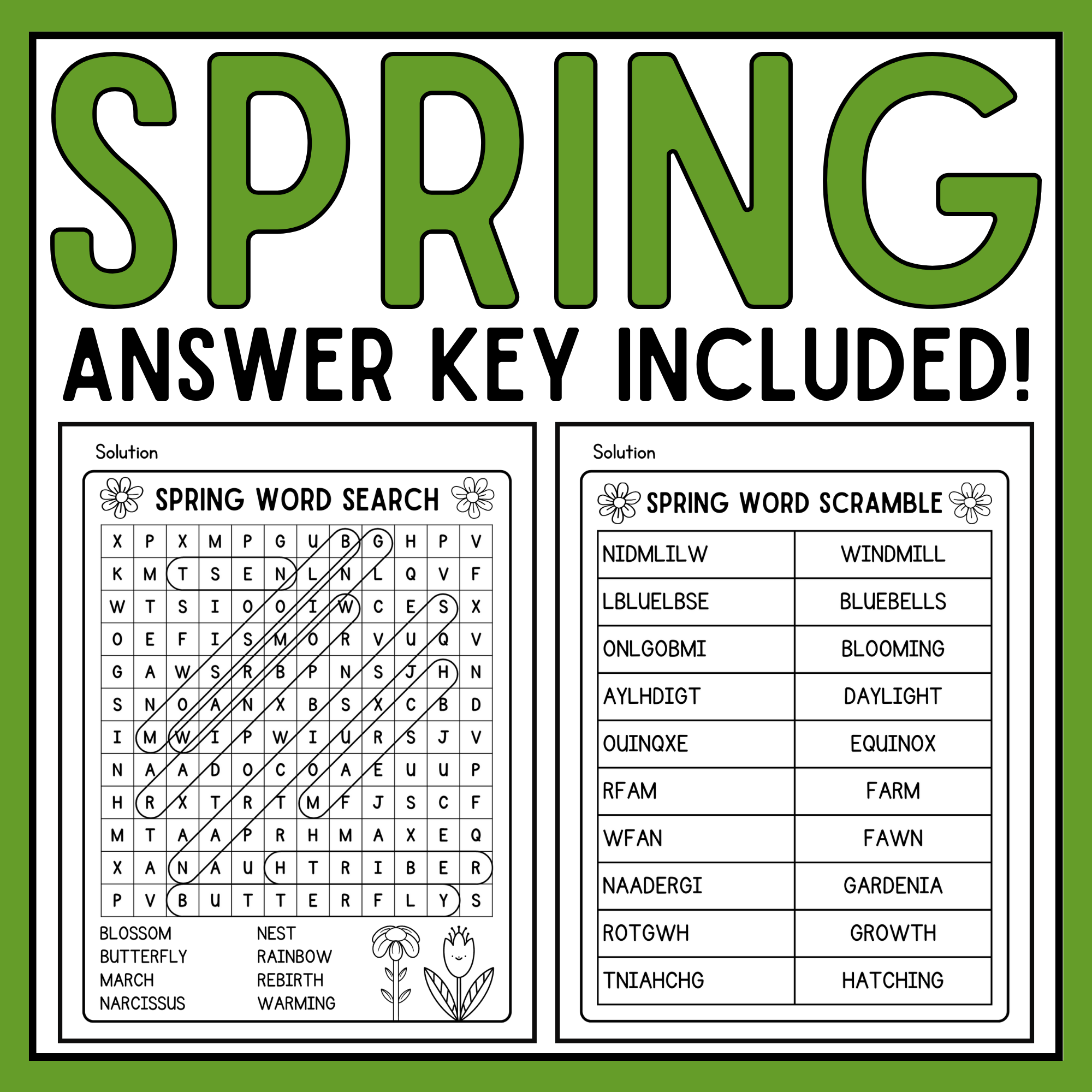 Spring Vocabulary Activities Spring Word Searches Scrambles Made By Teachers