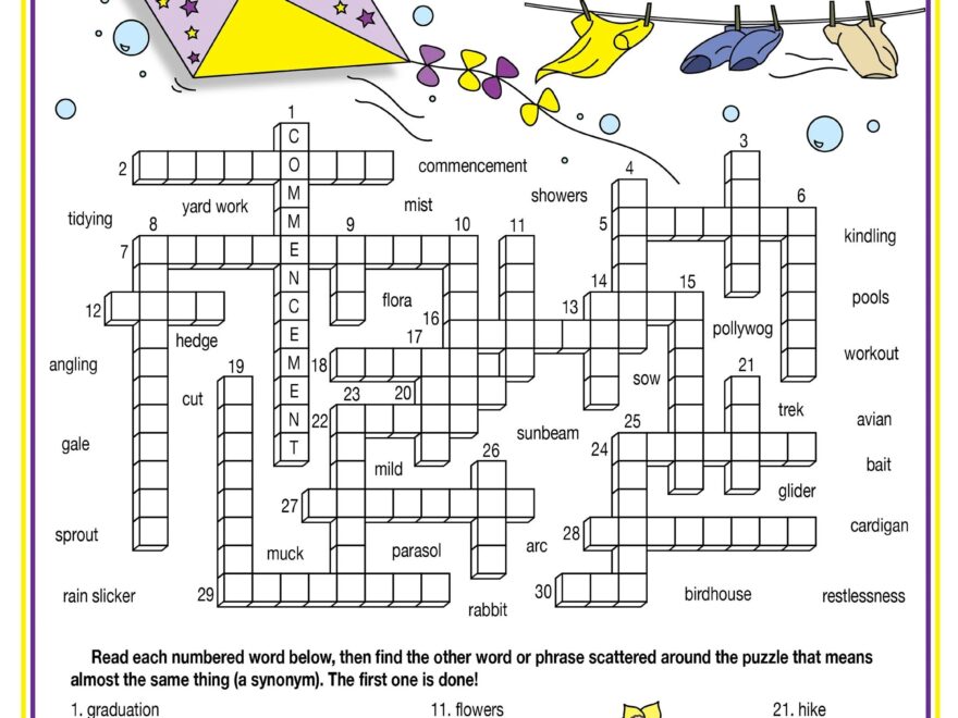 Spring Vocabulary Synonyms Printable Crossword Puzzle Word Search Puzzle Etsy