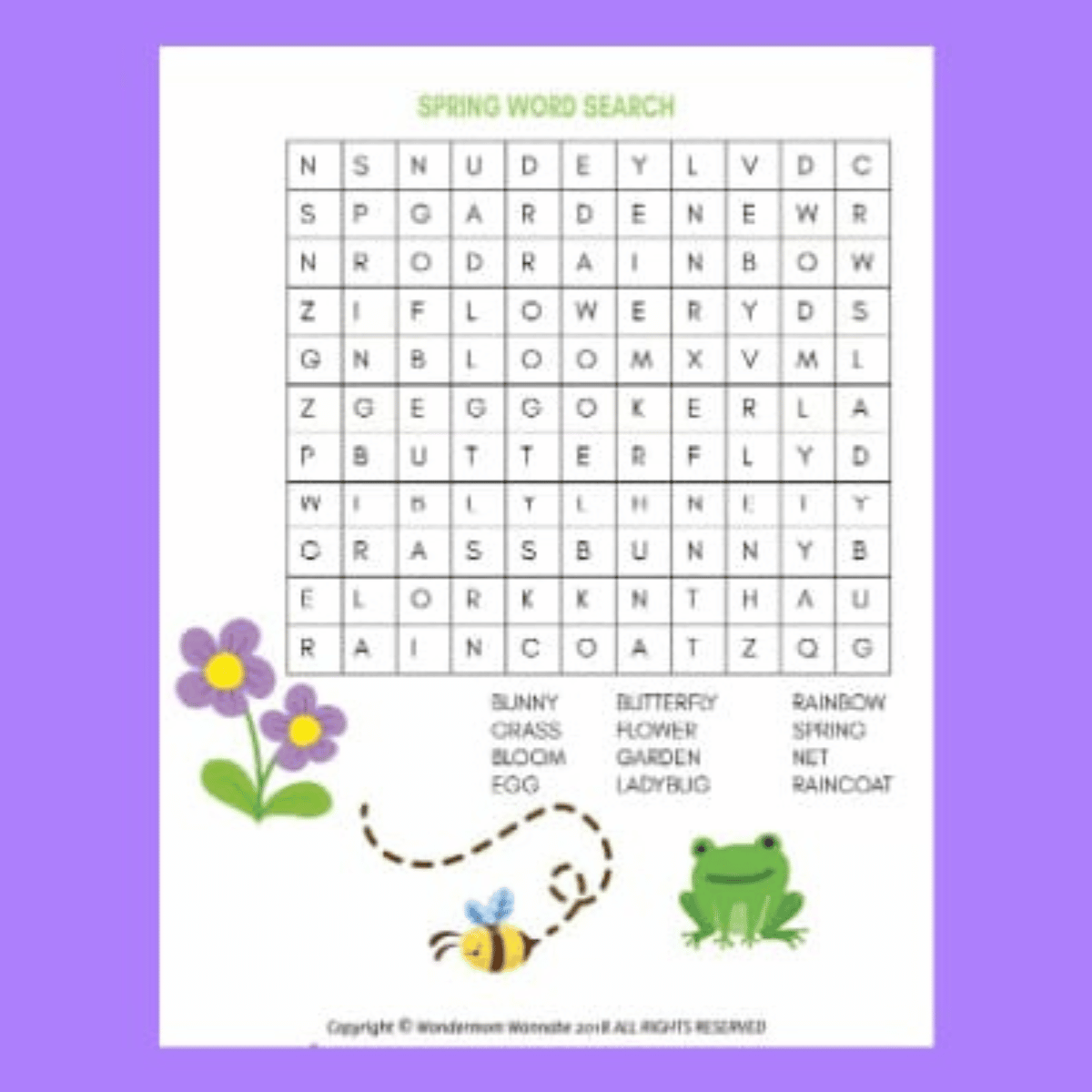 Spring Word Search For Kids