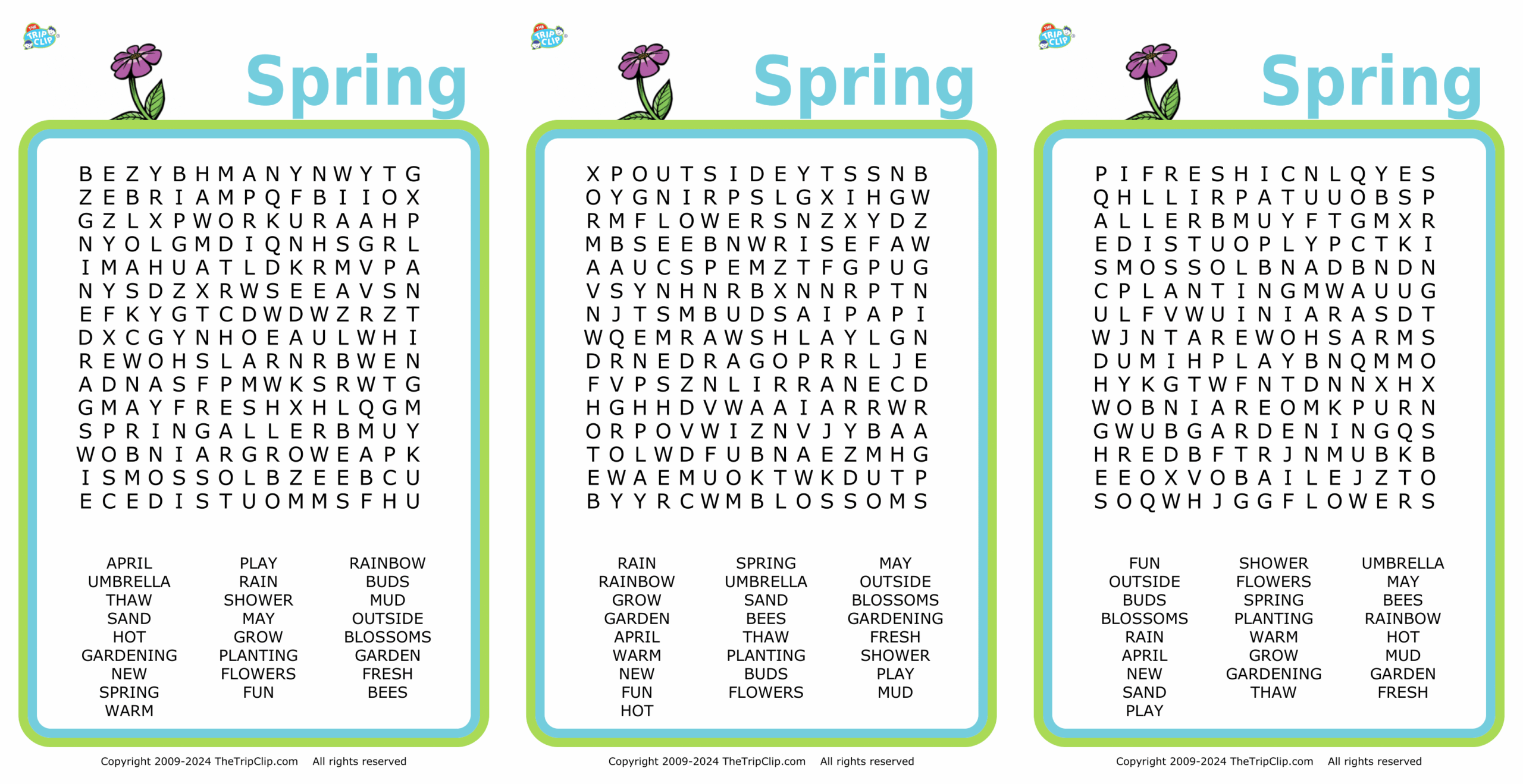 Spring Word Search PDF 