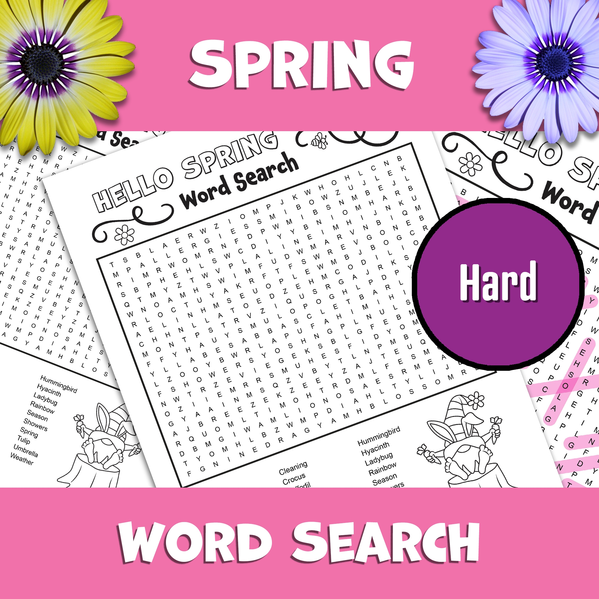 Spring Word Search Puzzle Hard Hidden Word Game Activity Word Find Classful