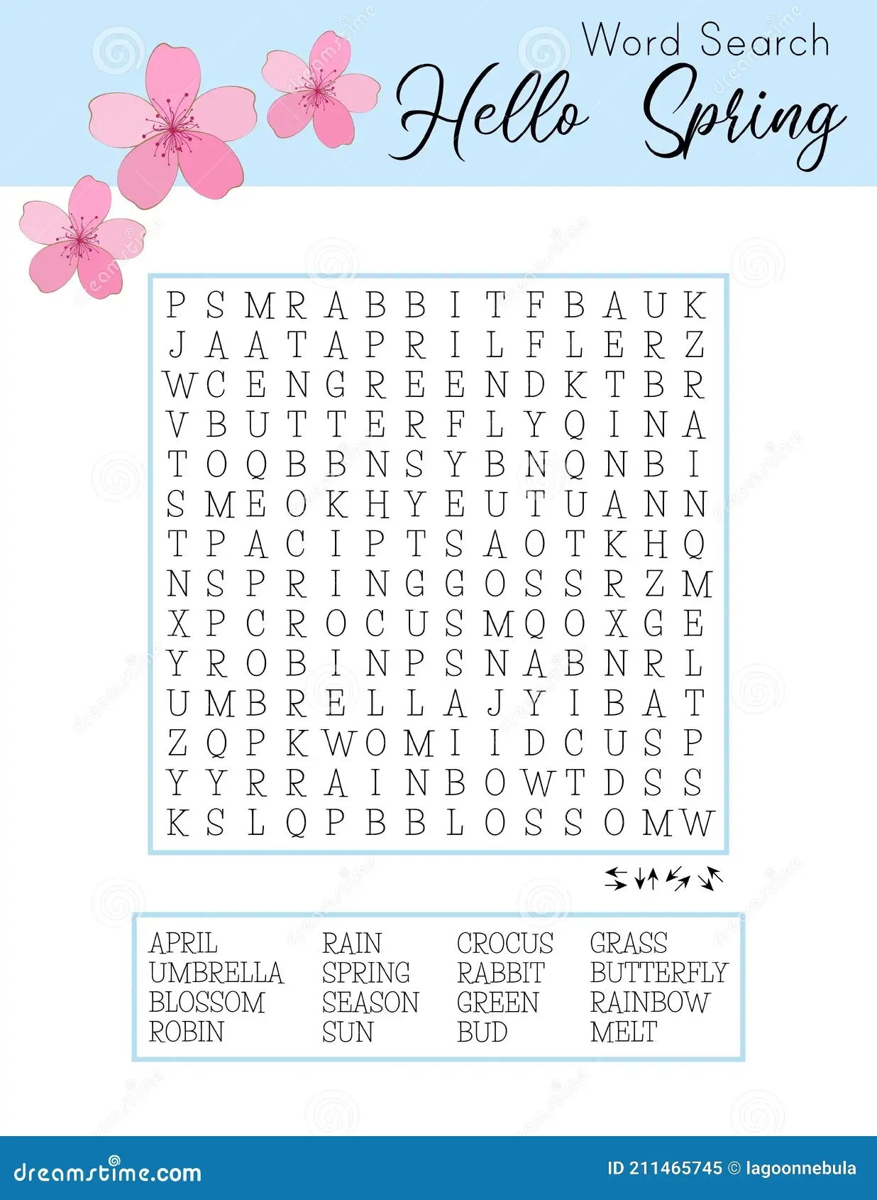 Spring Word Search Puzzle Logic Game For Learning English Words Printable Party Card Stock Illustration Illustration Of Crossword Holiday 211465745
