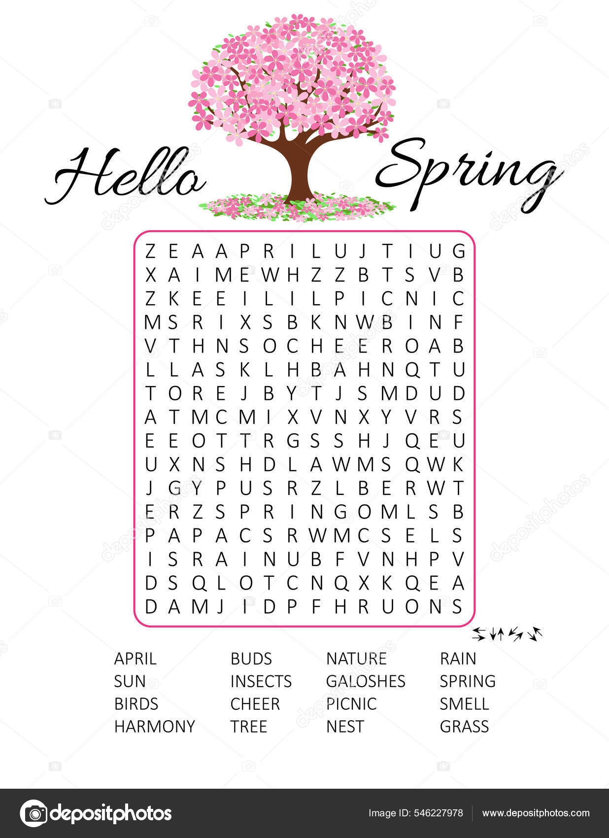 Spring Word Search Puzzle Logic Game Learning English Words Worksheets Library