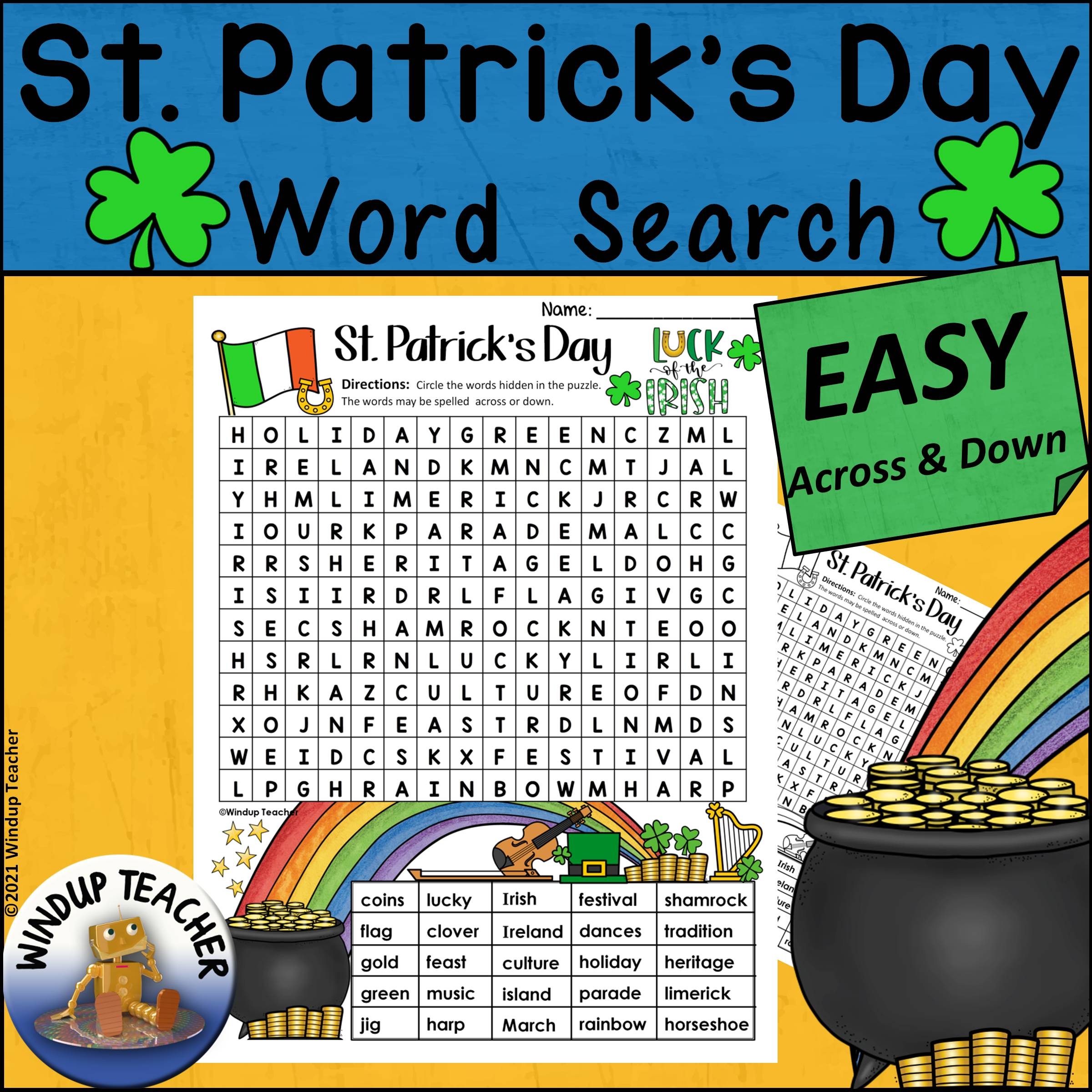 St Patrick s Day Word Search EASY Classful