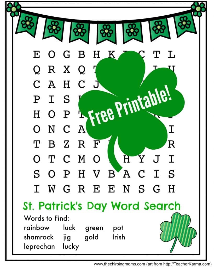 St Patrick s Day Word Search Free Printable The Chirping Moms