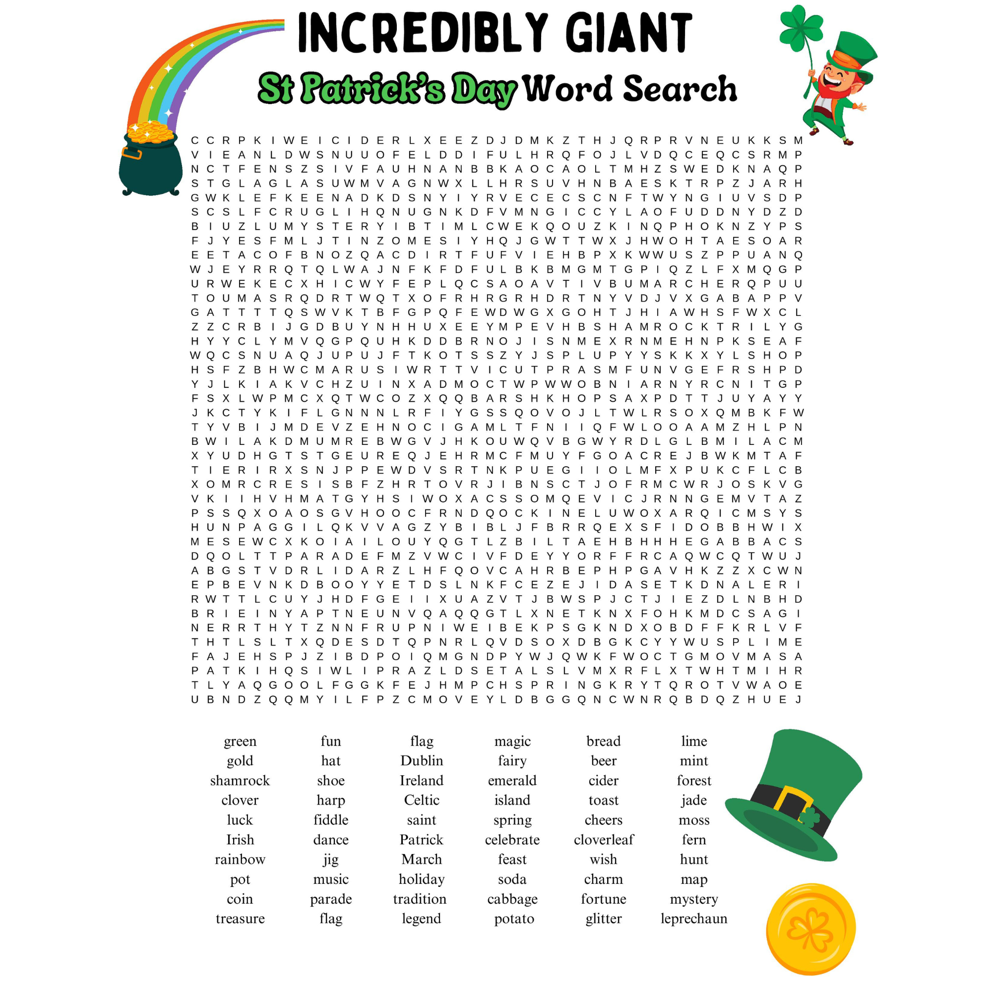 St Patrick s Day Word Search Puzzle Worksheet Activity 60 WORDS Made By Teachers