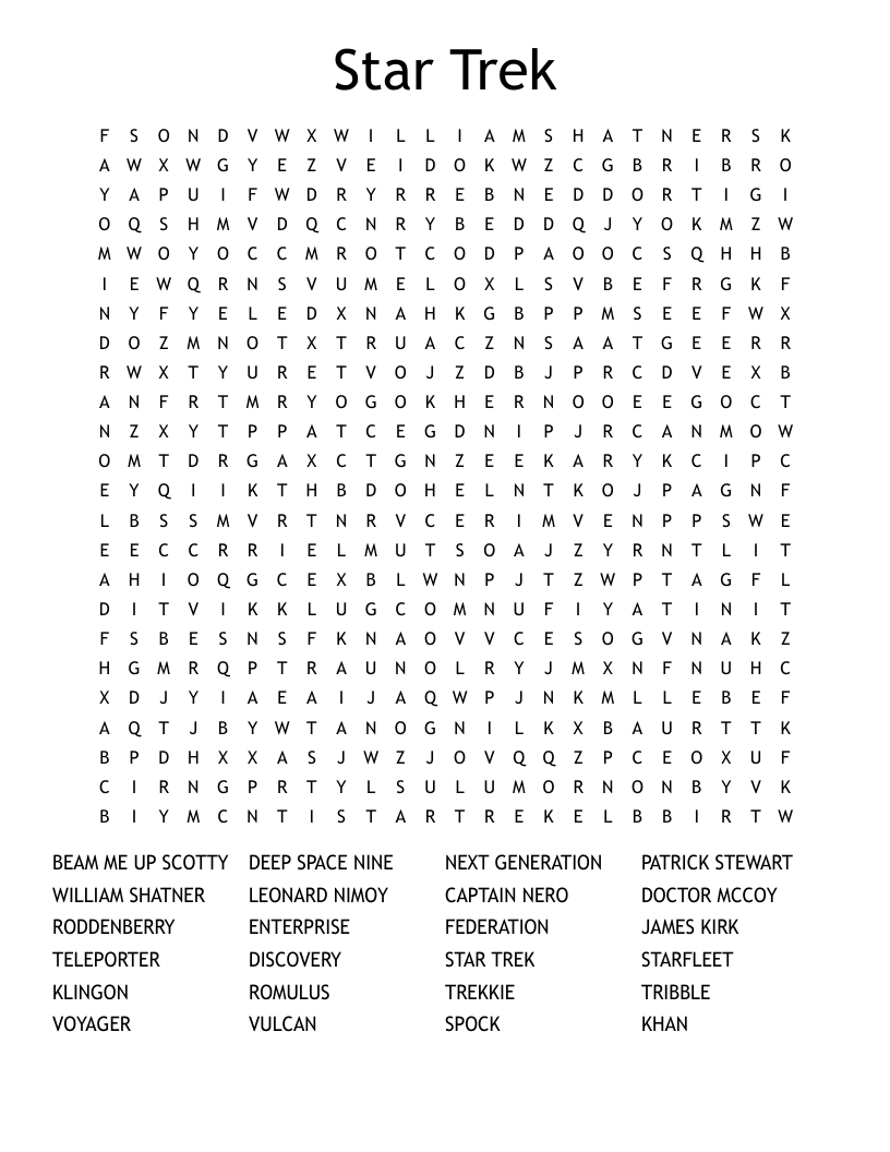 Star Trek Word Search WordMint