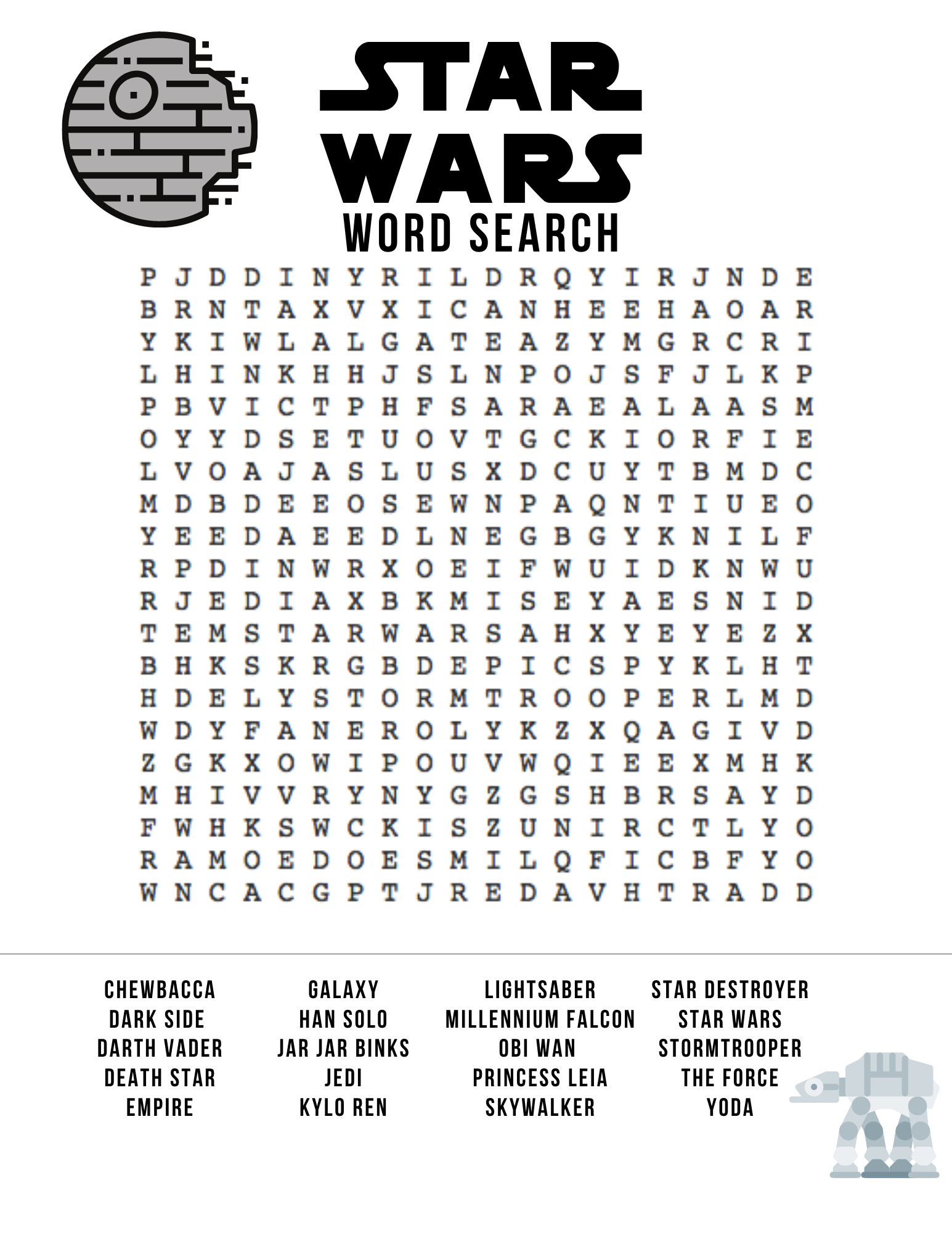 Star Wars Free Printable Word Search