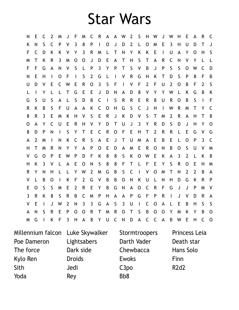 Star Wars Word Search WordMint