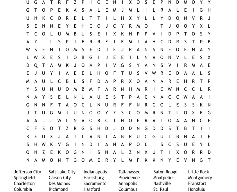 State Capitals Word Search WordMint