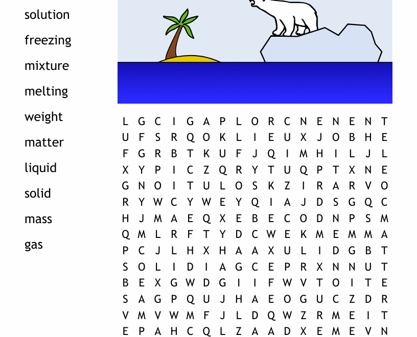 States Of Matter Word Search WordMint