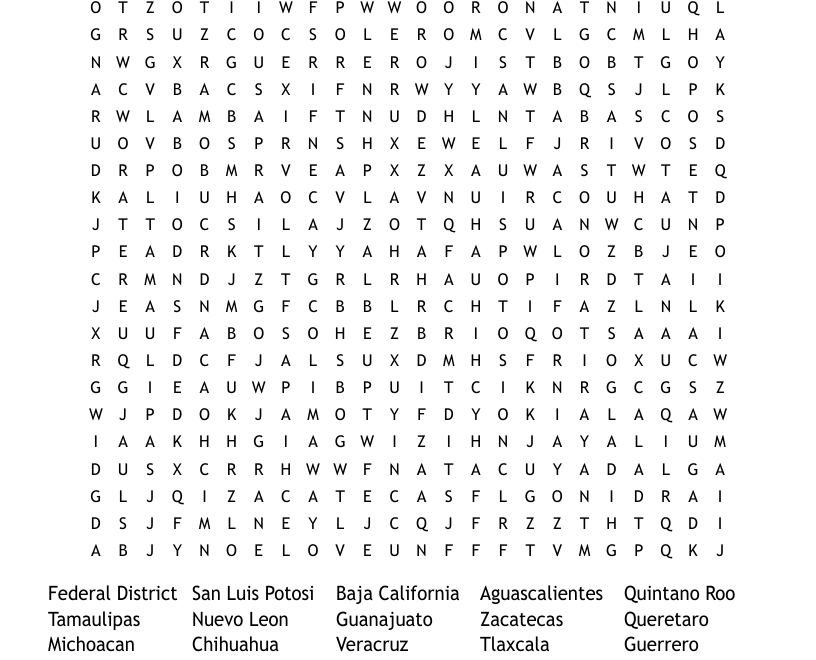 States Of Mexico Word Search WordMint