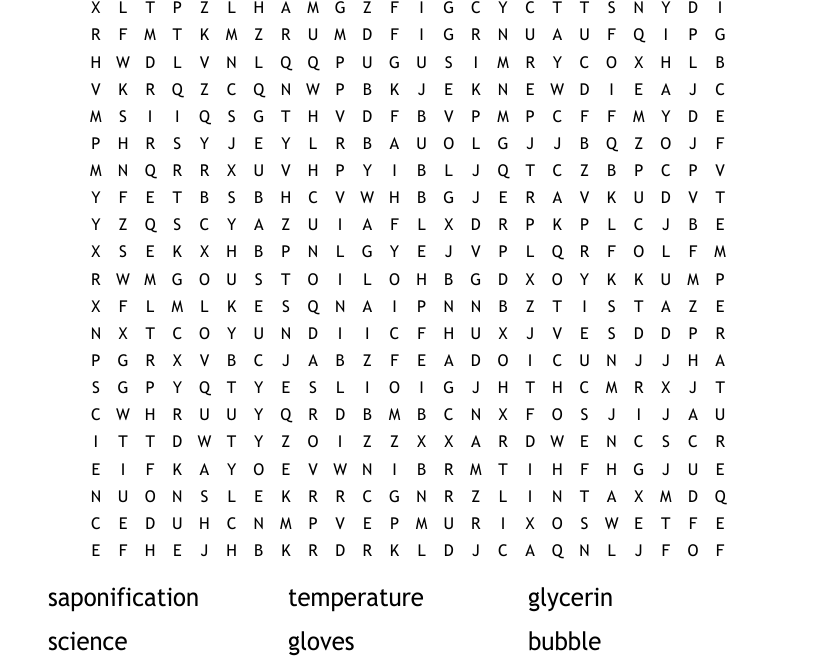 STEM Project Soap Making Word Search WordMint