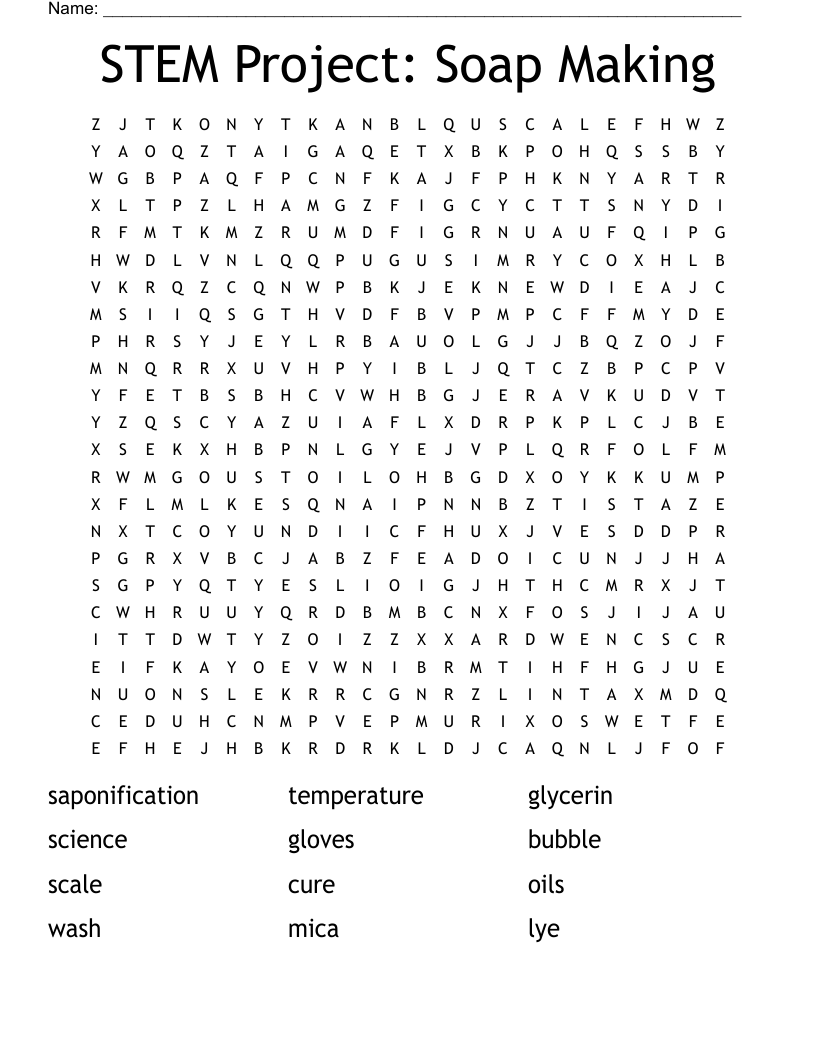 STEM Project Soap Making Word Search WordMint