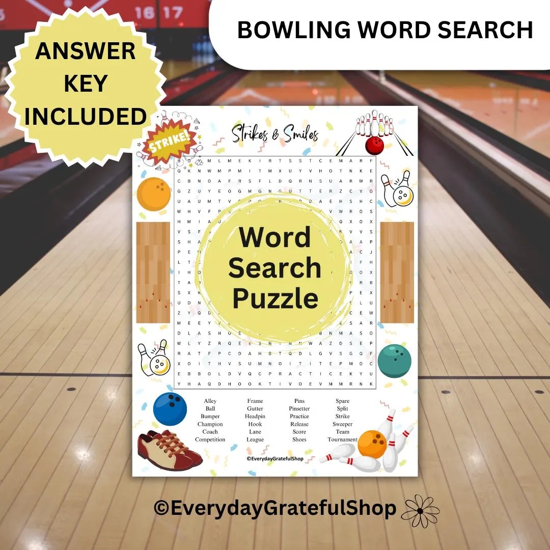Strikes And Smiles Bowling Word Search Puzzle Fun Printable Activity Kids Birthday Party Game Family Game Night Bowlers Gift Etsy