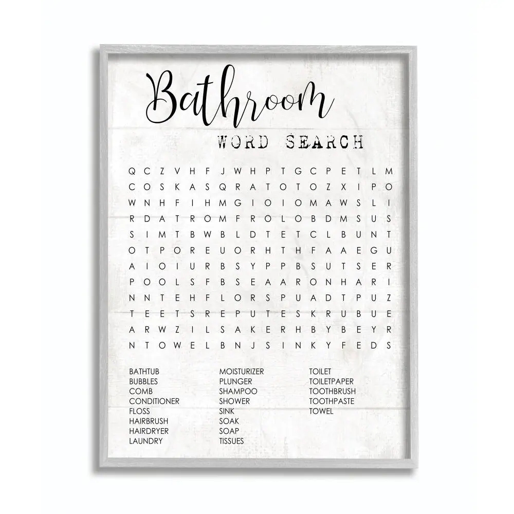 Stupell Industries quot Bathroom Word Search Fun Family quot By Daphne Polselli Framed Abstract Wall Art 20 In X 16 In Fda 125 gff 16x20 The Home Depot