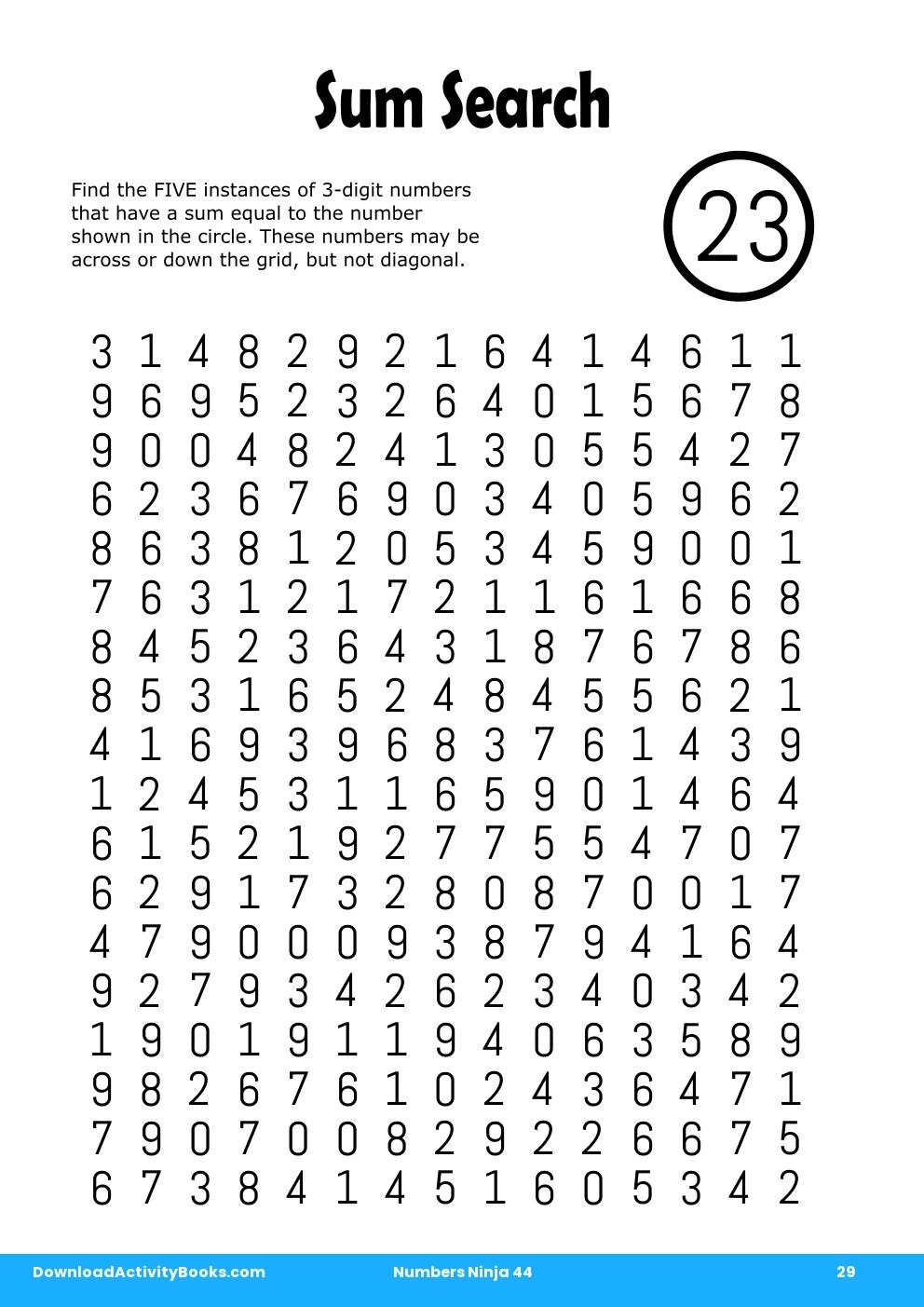 sum search in numbers ninja 44