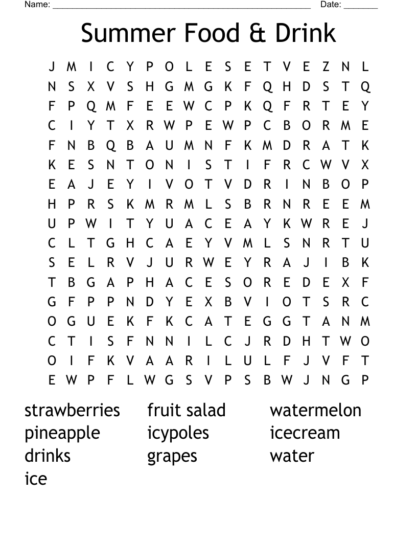 Summer Food Drink Word Search WordMint