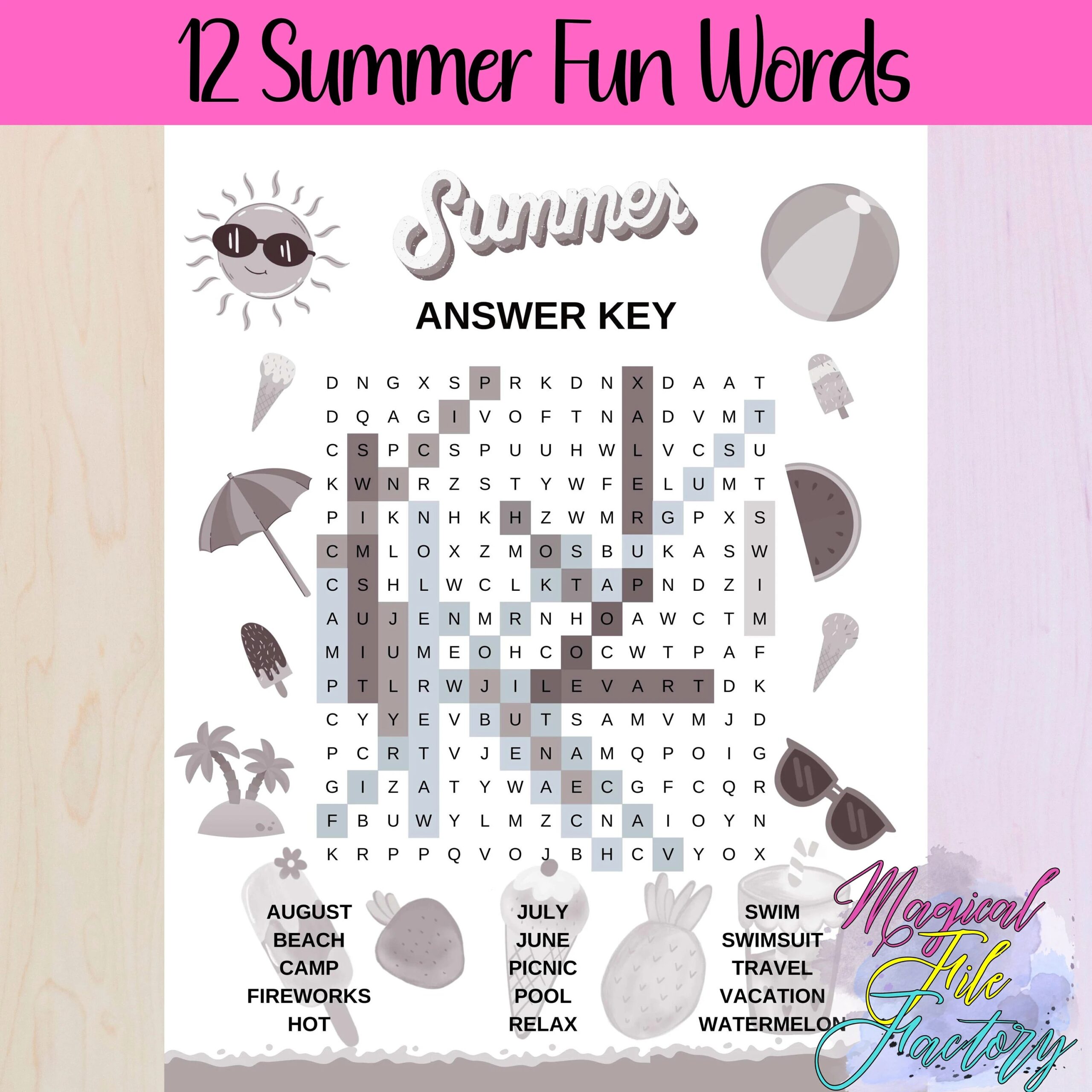 Summer Fun Word Search Etsy Summer Fun Word Search Etsy