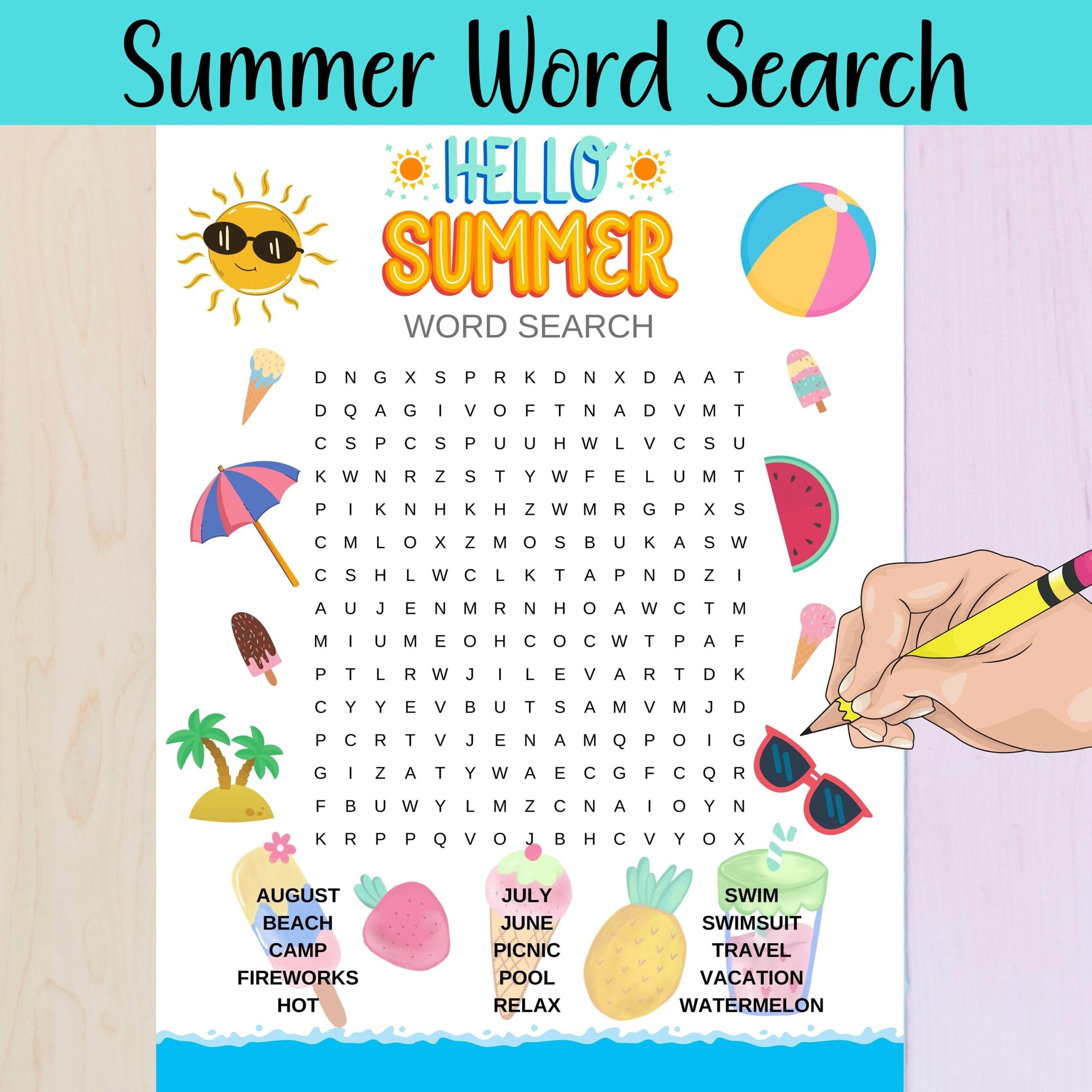 Printable Word Searches For Kids Summer