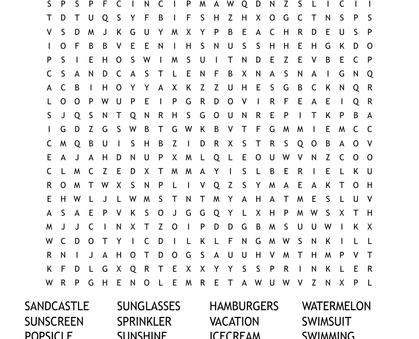 Summer Fun Word Search WordMint