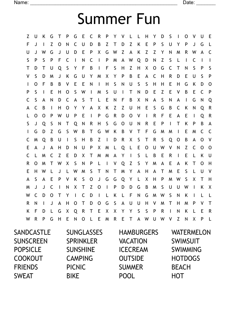 Summer Fun Word Search WordMint Summer Fun Word Search WordMint