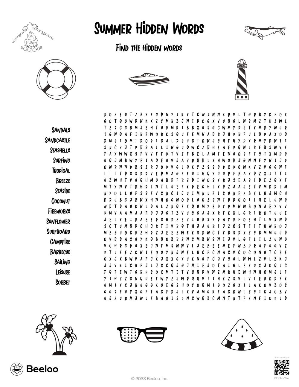 Summer themed Word Searches Beeloo Printable Crafts And Activities For Kids