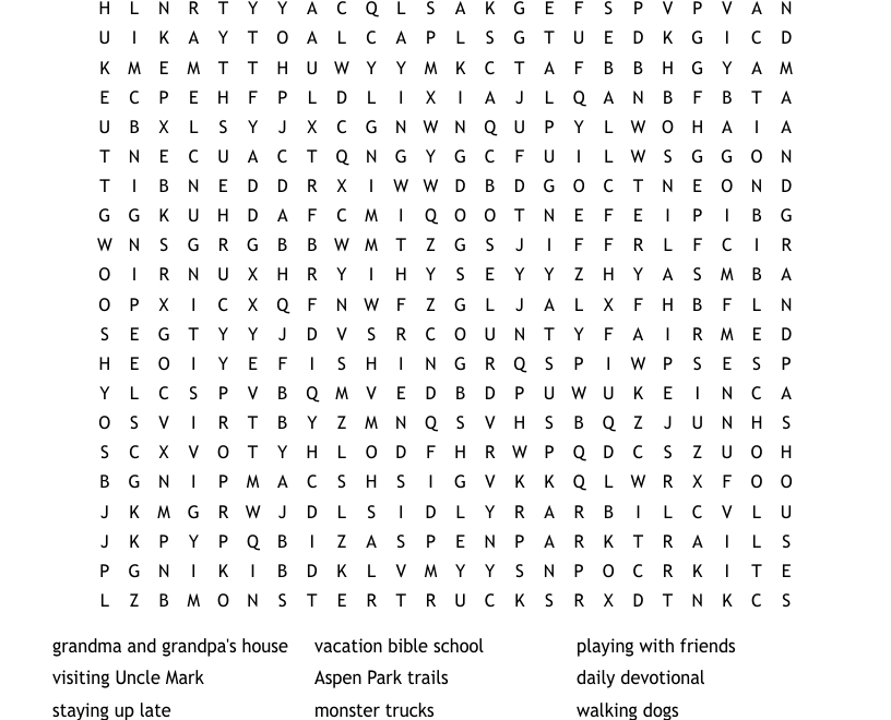 Summer Vacation Word Search WordMint