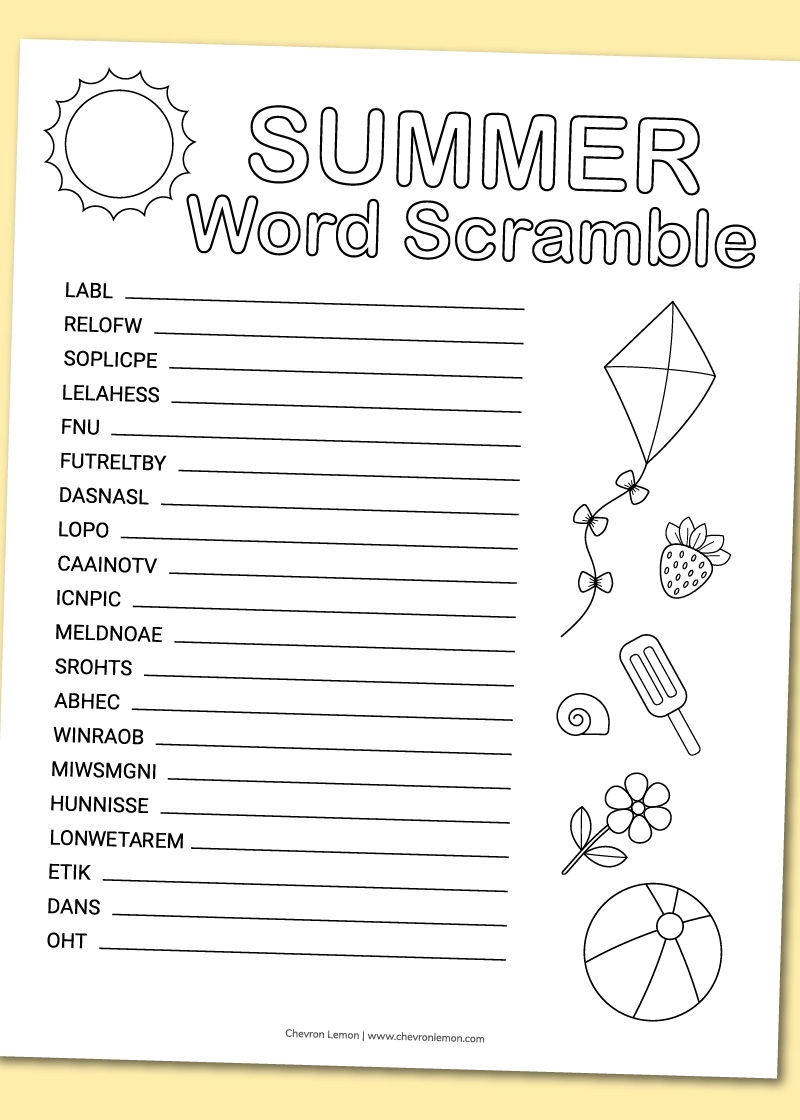 Summer Word Scramble Chevron Lemon