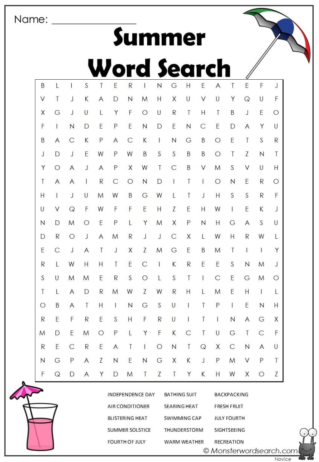 Free Summer Word Search Printable