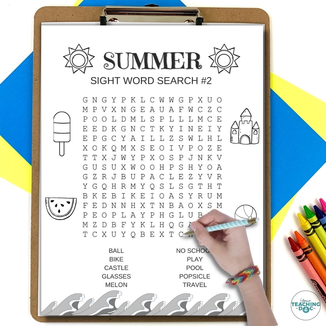 Summer Word Search And Crossword Sight Word Puzzle Worksheets 3 Levels Classful