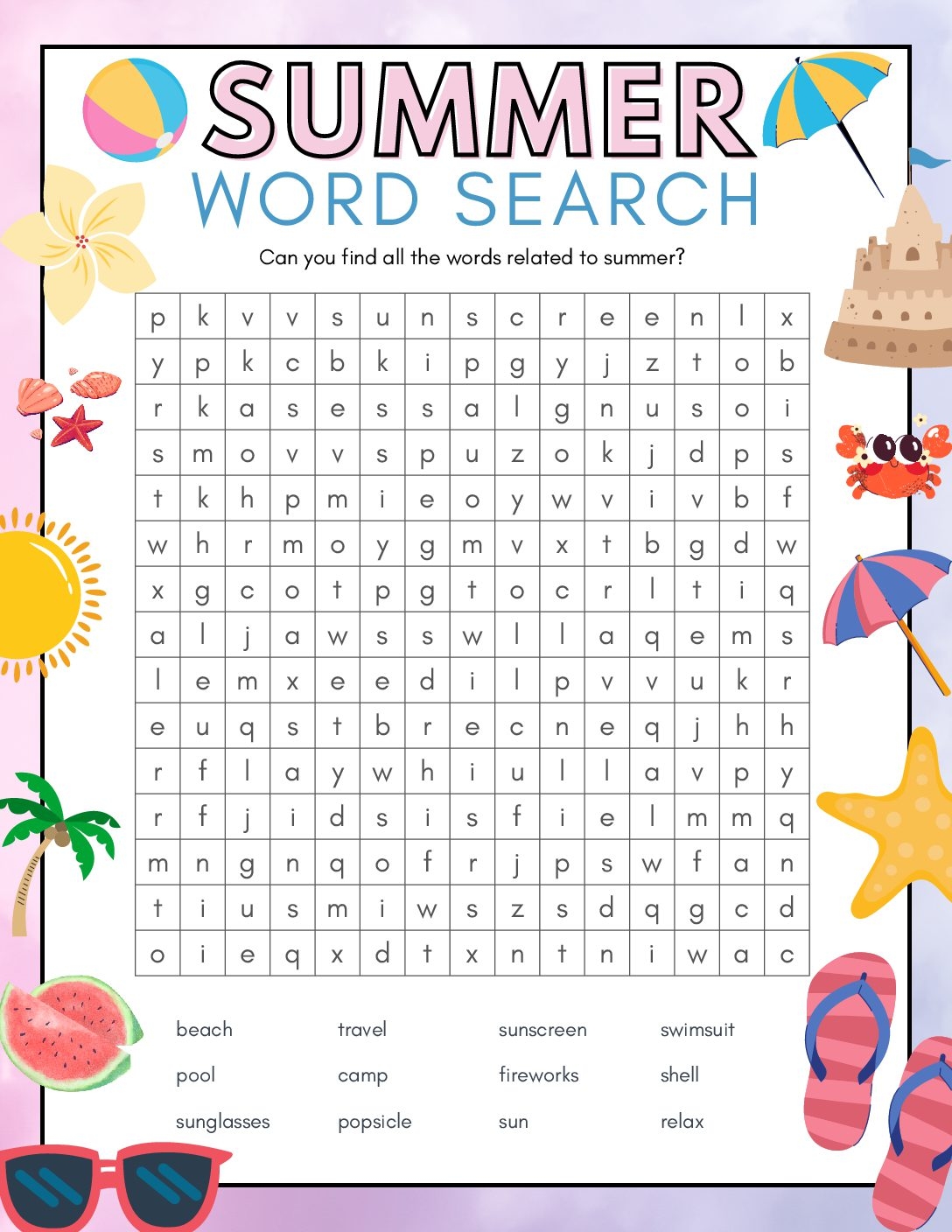 Summer Word Search Coloring Page And Answer Key Sheet Teacha 
