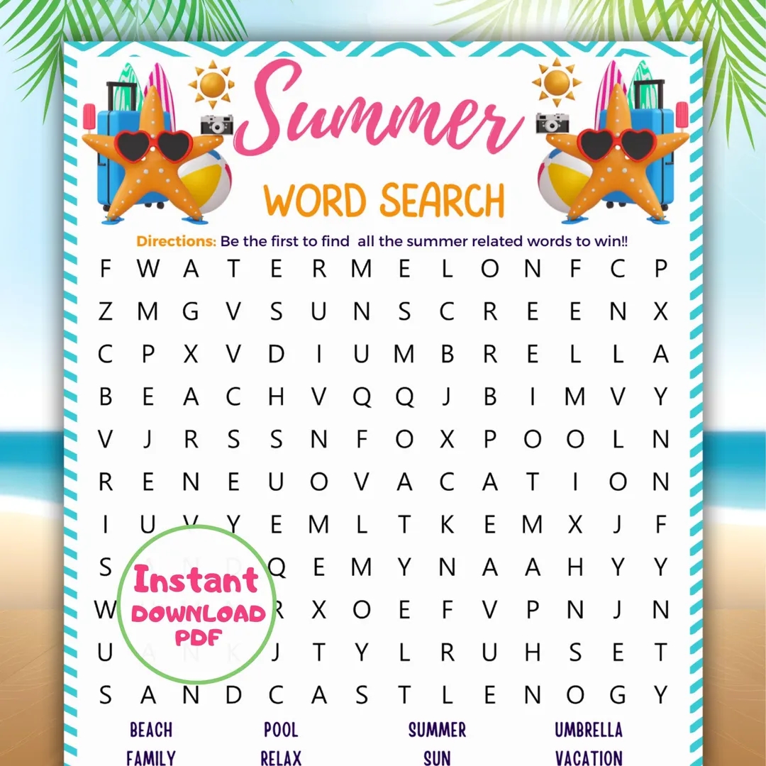 Summer Word Search Party Games Summer Activities For Kids And Adults Summer Fun Games Printable Summer Game Day Summertime Word Search Etsy