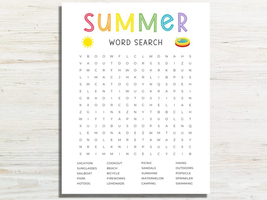 Summer Word Search Printable Summertime Games Fun Summer Activity For Kids And Adults Summer Word Puzzle Game Classroom End Of Year Etsy